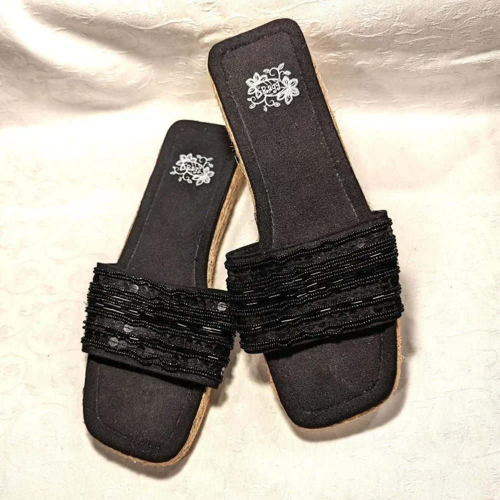 Ragg Footwear Beaded Upper Espadrille Flat Black size 10